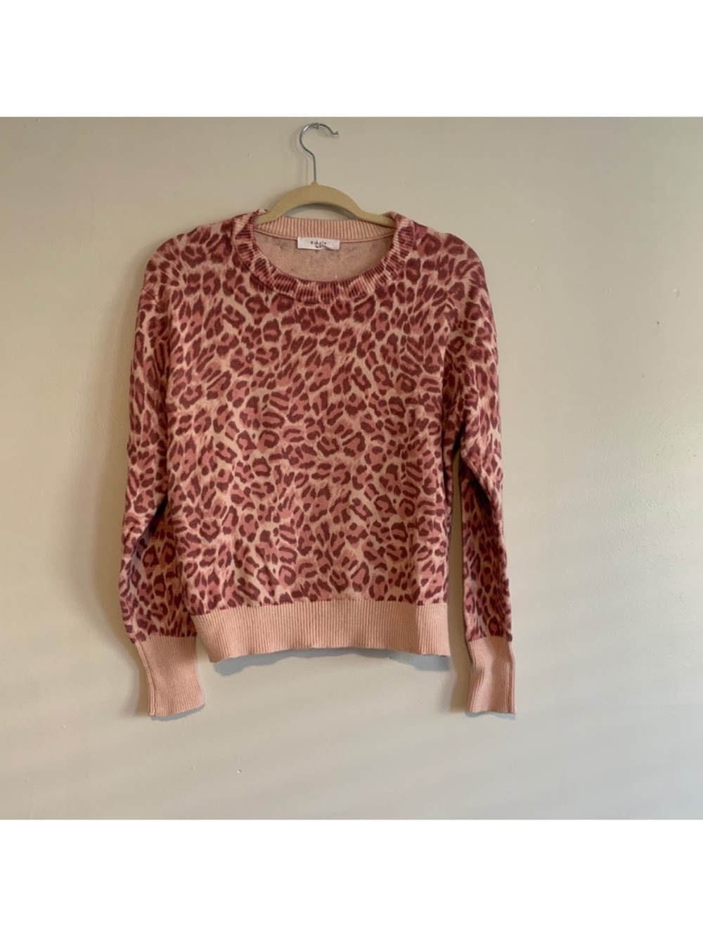 Elodie Pink Leopard Print Crewneck Sweater